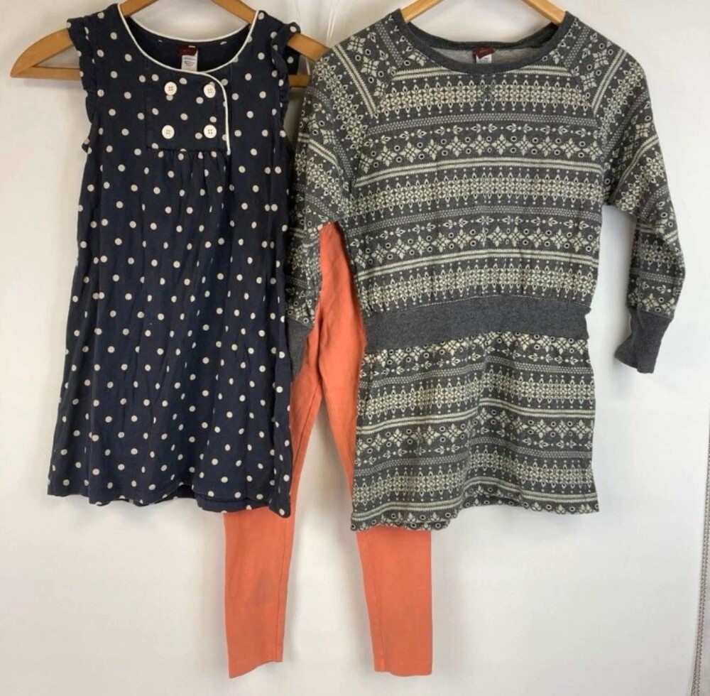 Tea Collection Sz 7 Girls Dresses & Lands End Leggings Lot Outfit Set 3pc Bundle